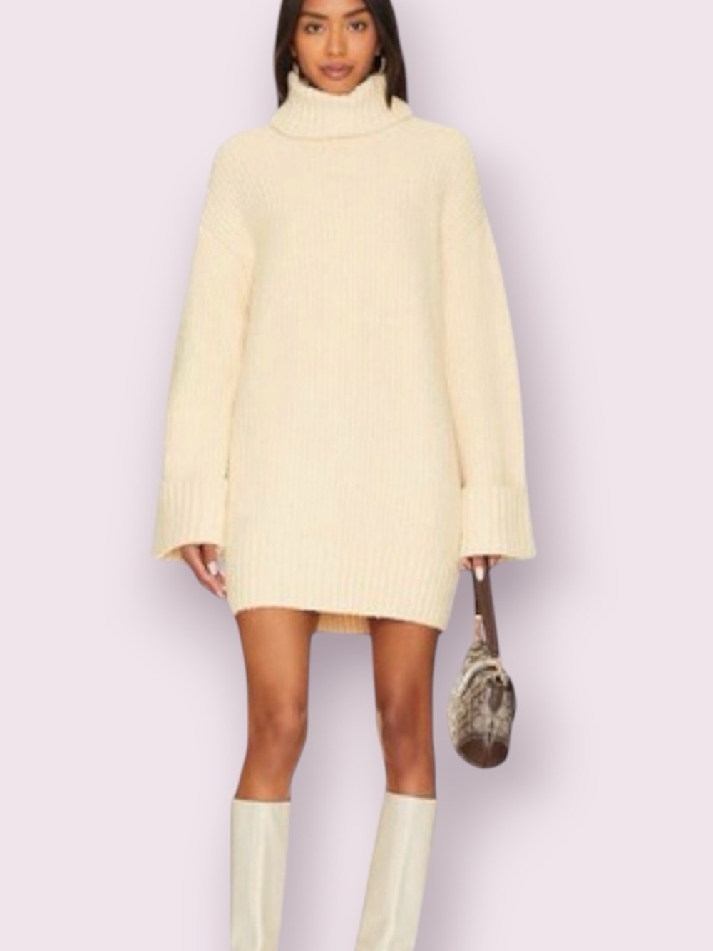 Lovers and Friends Braewyn Sweater Dress Cowl Neck Cream Size XL